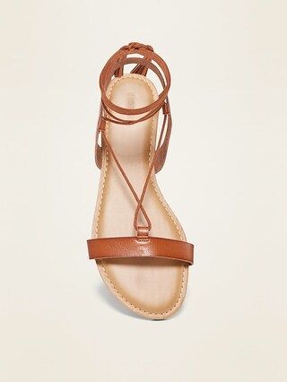 Strappy Faux-Leather Lace-Up Sandals for Women | Old Navy (US)