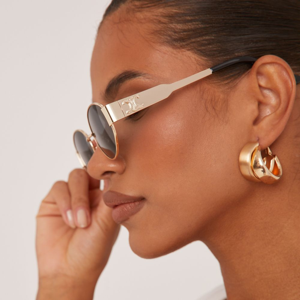 Oval Cateye Shape Side Detail Metal Frame Sunglasses In Gold | EGO (UK)