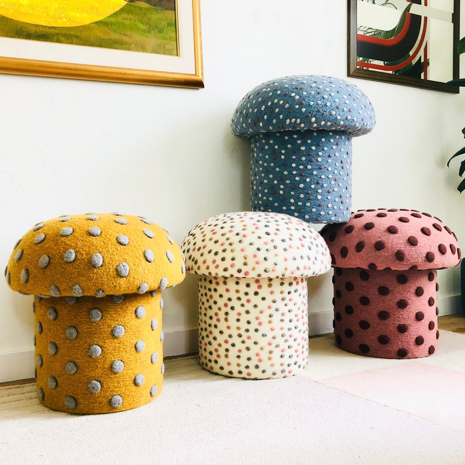 Mushroom Ottomans in Dotted Wool - Etsy | Etsy (US)