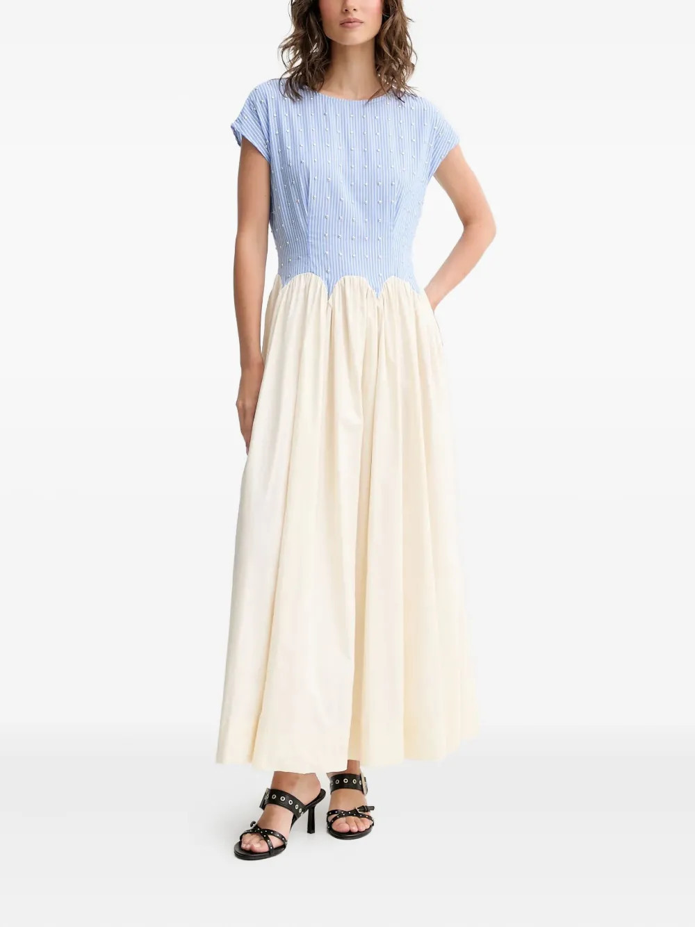 NEVER FULLY DRESSED striped embellished maxi dress - Blue | Farfetch Global