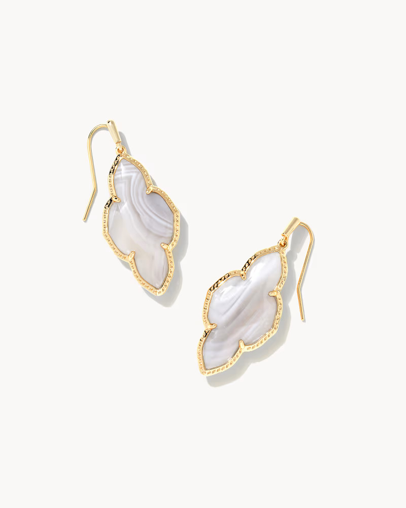 Abbie Gold Drop Earrings in Gray Banded Agate | Kendra Scott