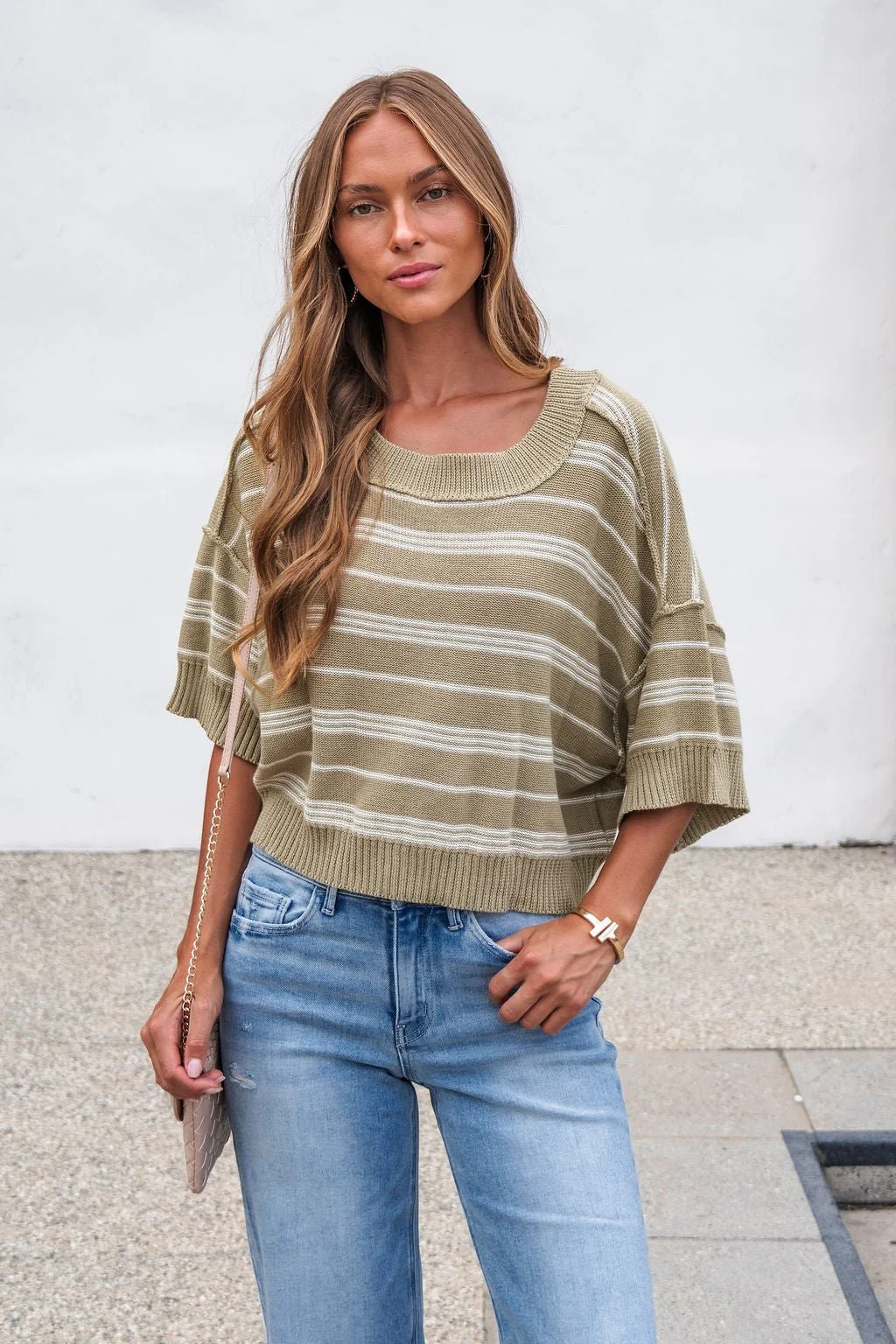 Women's Bellamy Striped Linen Sweater - Olive | Magnolia Boutique