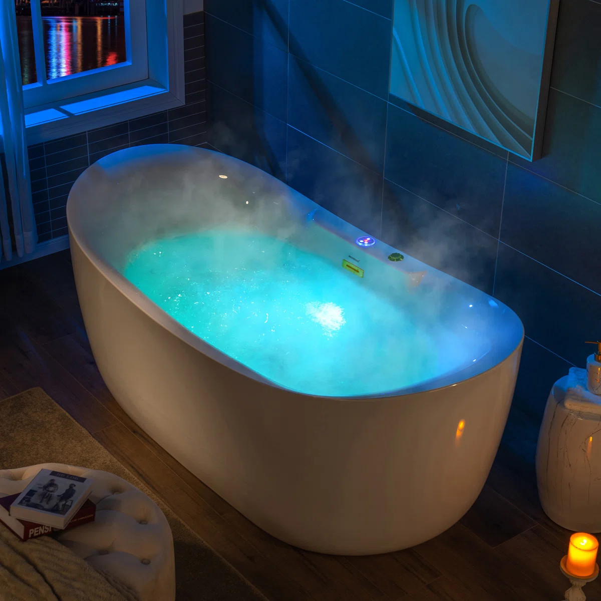 72" Whirlpool Water Jetted & Air Bubble Freestanding Heated Soaking Bathtub with LED Control Pane... | Wayfair North America