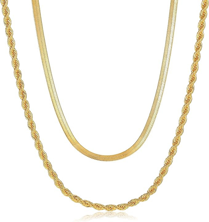 CHESKY 14K Gold/Silver Plated Snake Chain Necklace Herringbone Necklace Gold Choker Necklaces for... | Amazon (US)