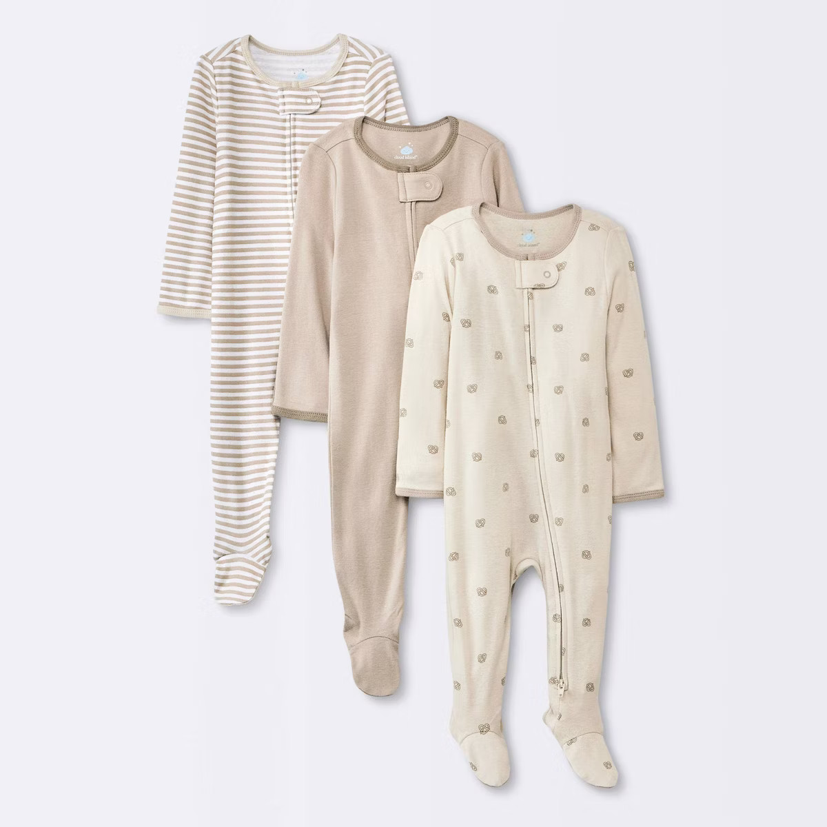 Baby 3pk Pretzels Cotton Sleep N' Play - Cloud Island™ Khaki | Target