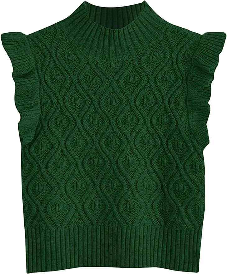 MISSACTIVER Women’s Ruffle Armhole Solid Sweater Vest Casual Mock Neck Sleeveless Knitted Sweat... | Amazon (US)