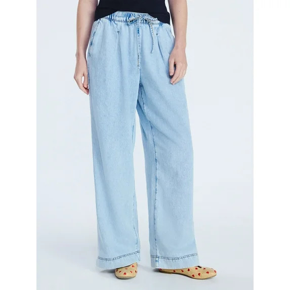 Free Assembly Women's and Women's Plus Loose Fitting Wide Leg Jeans with Adjustable Tie Waist, 29... | Walmart (US)