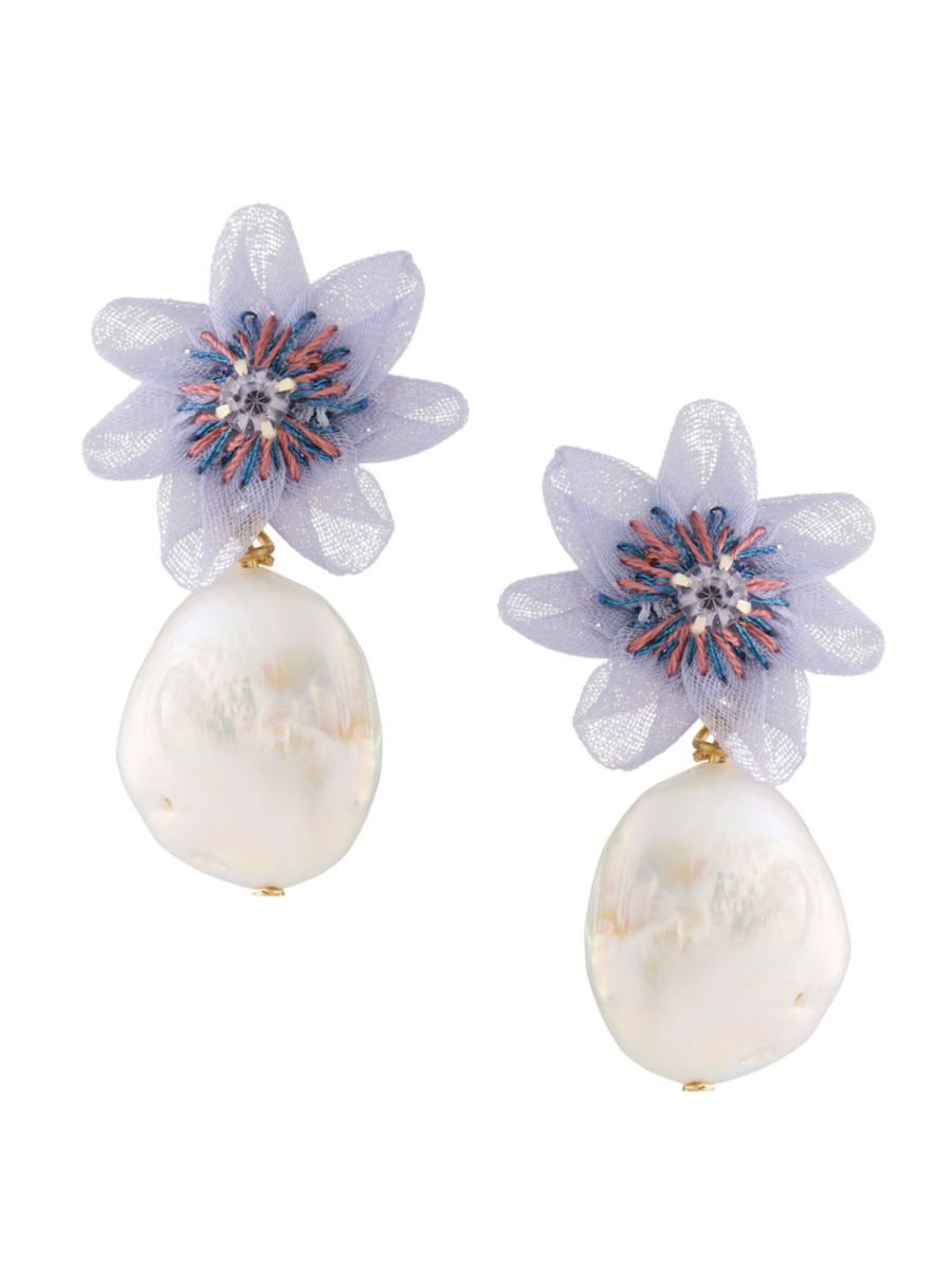 Caterina 14K Gold-Plated, Silk Organza & Faux Pearl Drop Earrings | Saks Fifth Avenue