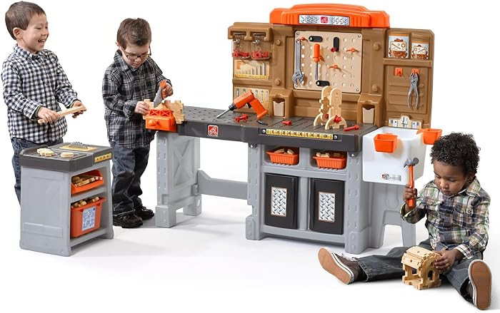 Step2 Pro Play Kids Workshop with Utility Bench, Indoor/Outdoor Tool Bench for Children, Interact... | Amazon (US)