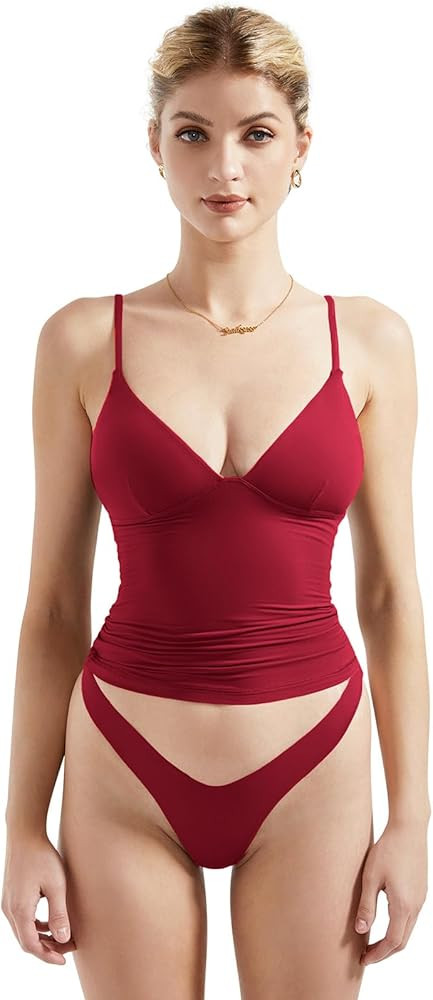 SUUKSESS Women Sexy Deep V Neck Sleeveless Fitted Basic Tops Y2K Tank Top Cami | Amazon (US)