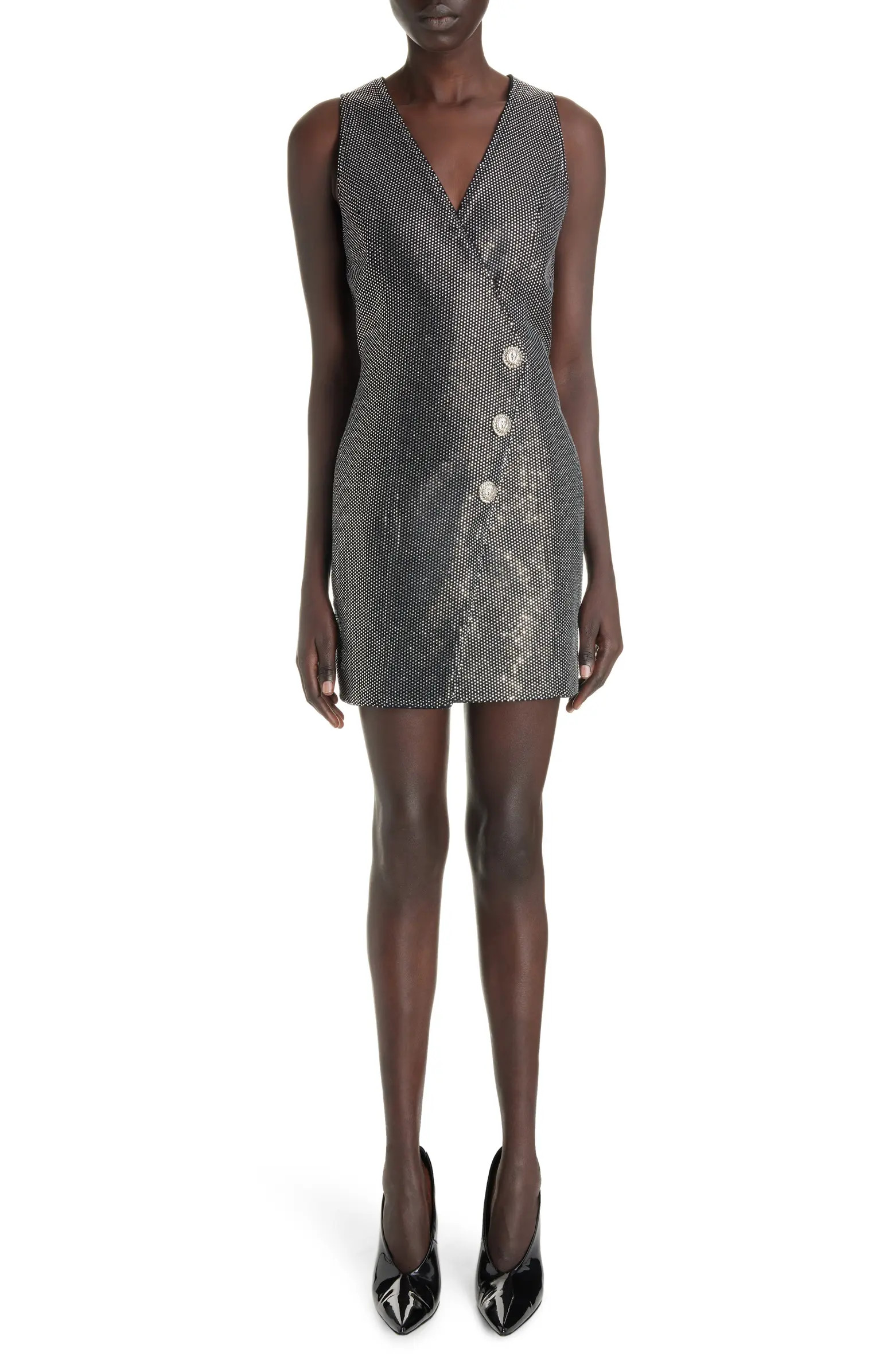 Three-Button Crystal Denim Minidress | Nordstrom