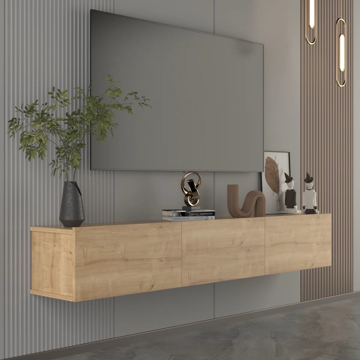 Modern floating tv console fits up to 80” tv on sale under $200! 

#LTKSeasonal #LTKSaleAlert #LTKHome