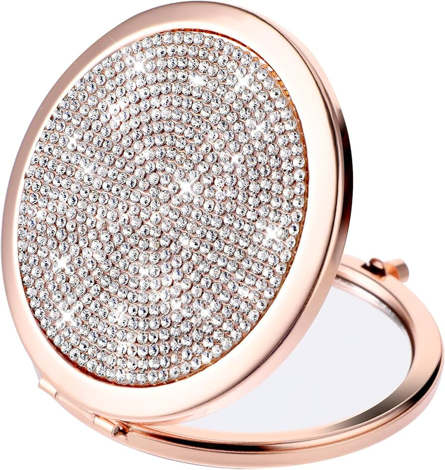Compact Makeup Mirror Rhinestone Folding Cosmetic Mirror Double-Sided Portable Bling Magnifying M... | Amazon (US)