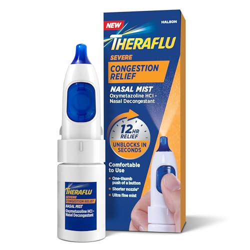 Theraflu Severe Congestion Relief Nasal Mist, Oxymetazoline HCI 0.05% Nasal Decongestant, 12 Hour Relief, Ultra-Fine Mist, 0.34 fl oz | Amazon (US)