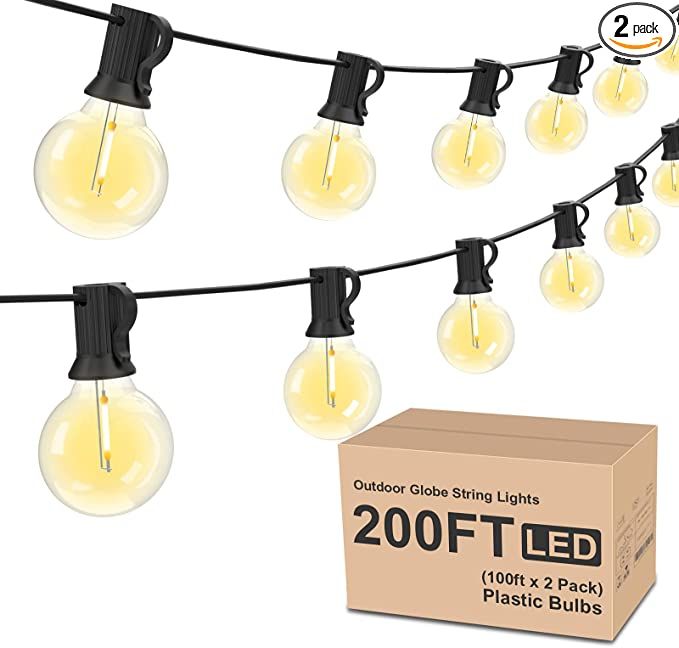 Outdoor String Lights 200ft, 2 Pack 100ft G40 Led Patio Lights with 52pcs Plastics Bulbs,Waterpro... | Amazon (US)