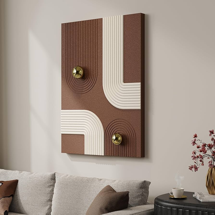 3D Textured Vertical Abstract Wall Art for Living Room, Large Neutral Modern Minimalist Geometric... | Amazon (US)