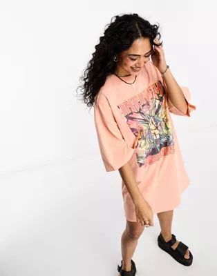 ASOS DESIGN oversized T-shirt mini dress with festival graphic in pink | ASOS | ASOS (Global)