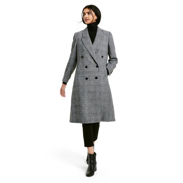 Women's Plaid Double Breasted Overcoat - Nili Lotan x Target Gray | Target