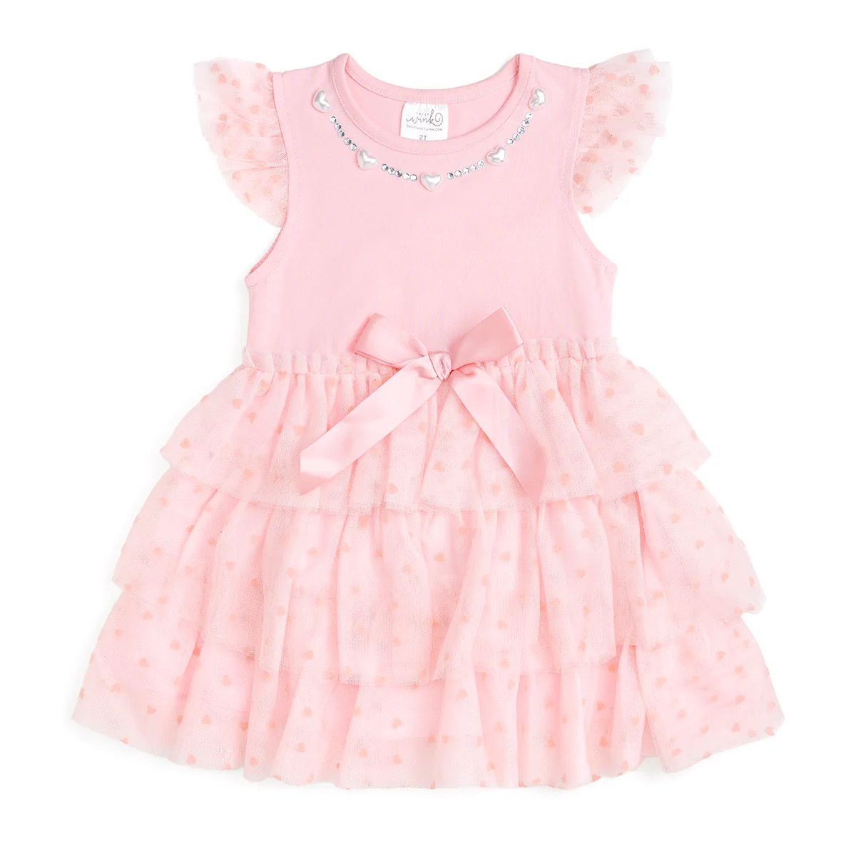 Flocked Heart Valentine's Day Tiered Short Sleeve Tutu Dress | Sweet Wink