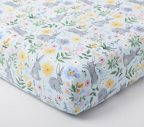 Rifle Paper Co. Bunny Floral Organic Crib Fitted Sheet | Pottery Barn Kids