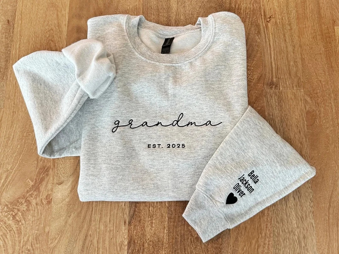 Personalized Grandma Sweatshirt, Embroidered Grandma Sweatshirt With Grandkids Names on Sleeves, ... | Etsy (US)