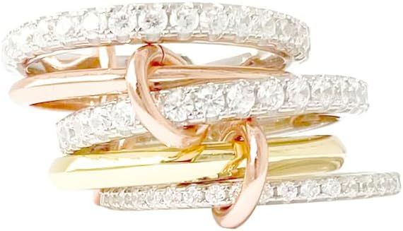 MAR MANUEL Stackable Rings for Women | Five Piece Multiple Ring with 14K Gold Plated Rings, Silve... | Amazon (US)