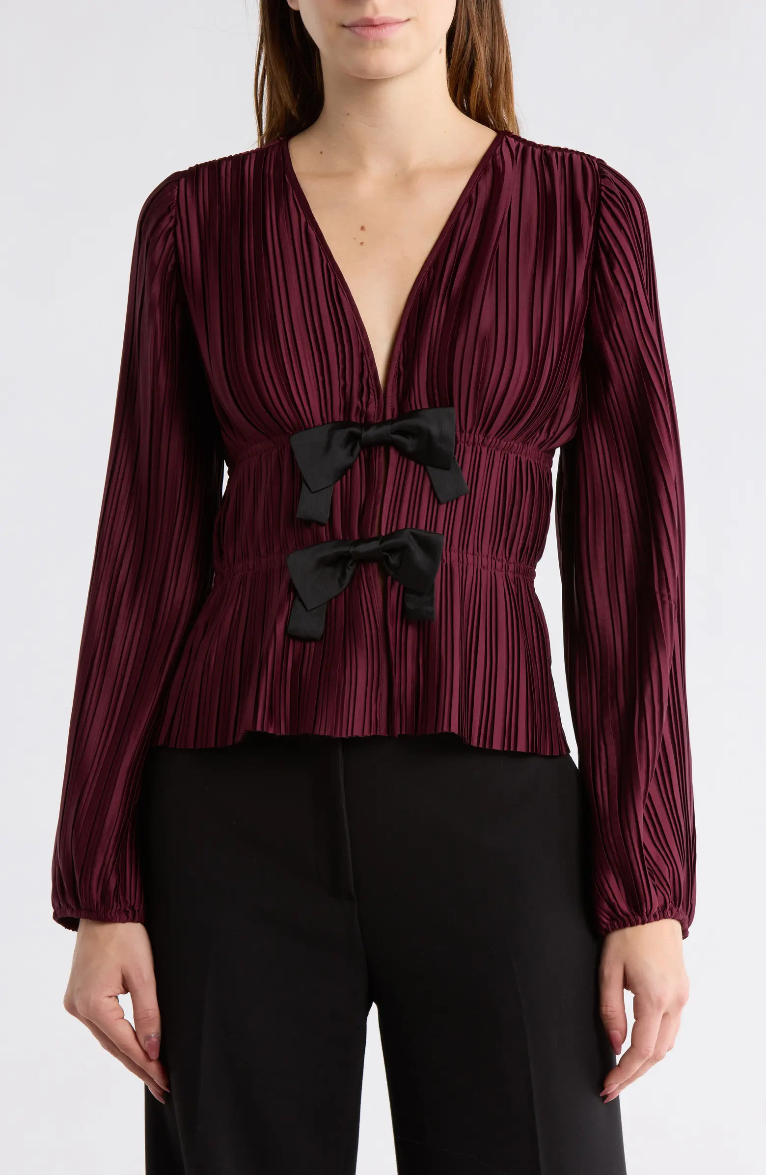 WAYF Bow Long Sleeve Plissé Top | Nordstromrack | Nordstrom Rack