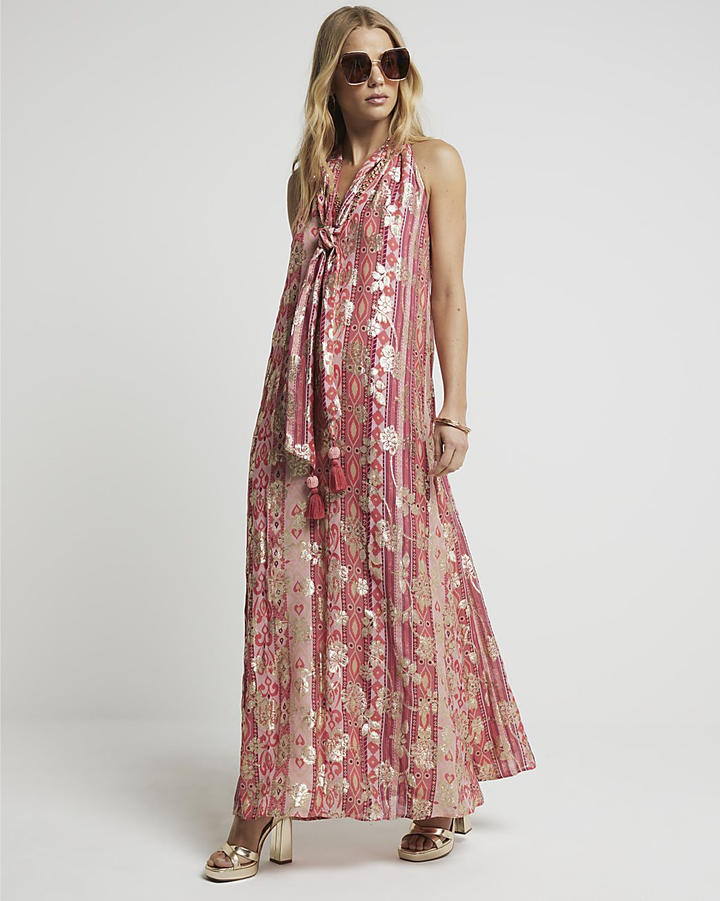 Red floral glitter slip maxi dress | River Island (UK & IE)