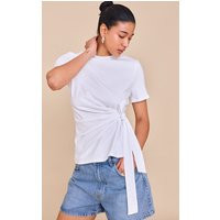 White Cotton Tie Detail Oversized T Shirt | PrettyLittleThing US