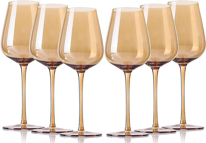 Amber Wine Glasses Set of 6-17 oz colored Red Wine Glasses,European Unique Wine Glass Set, Hand B... | Amazon (US)