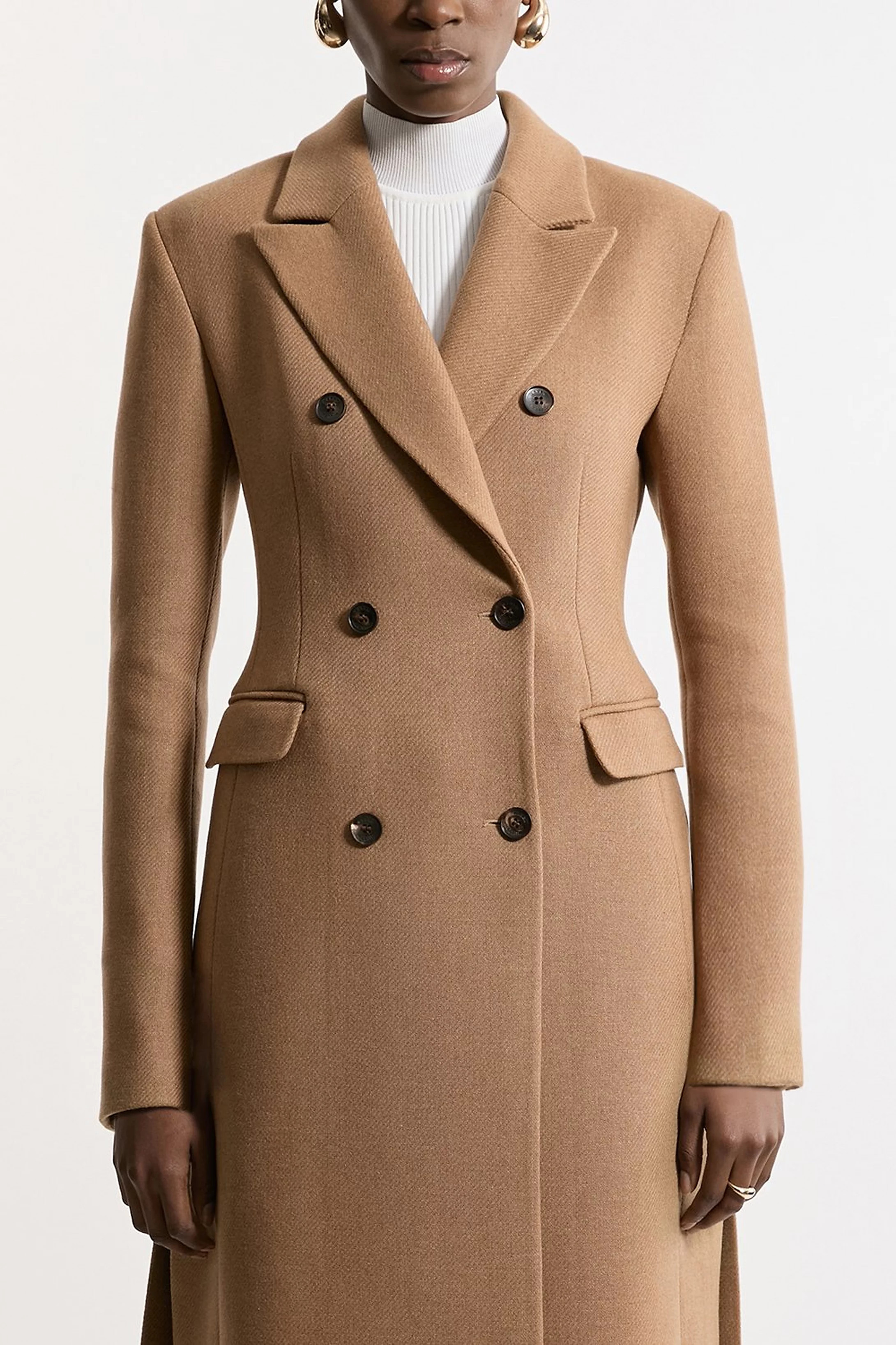 Italian Manteco Wool Double Breasted Tailored Maxi Coat | Karen Millen US