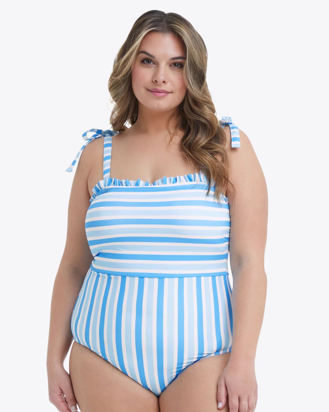 Ruffled One Piece Swimsuit in Awning Stripe | Draper James (US)