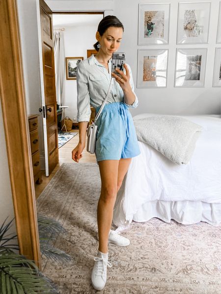 Summer outfit!
Linked similar top. 
Wearing size small shorts, order your usual size. 
Petite outfit. Classic outfit. Blue outfit  

#LTKstyletip #LTKunder50