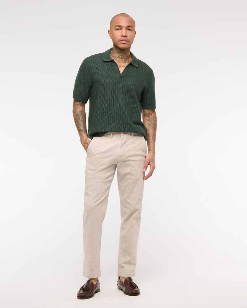Straight Linen-Blend Fixed Waist Pant | Abercrombie & Fitch (US)