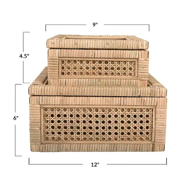 Cane and Rattan Display Boxes with Glass Lid, Set of 2 | Bed Bath & Beyond