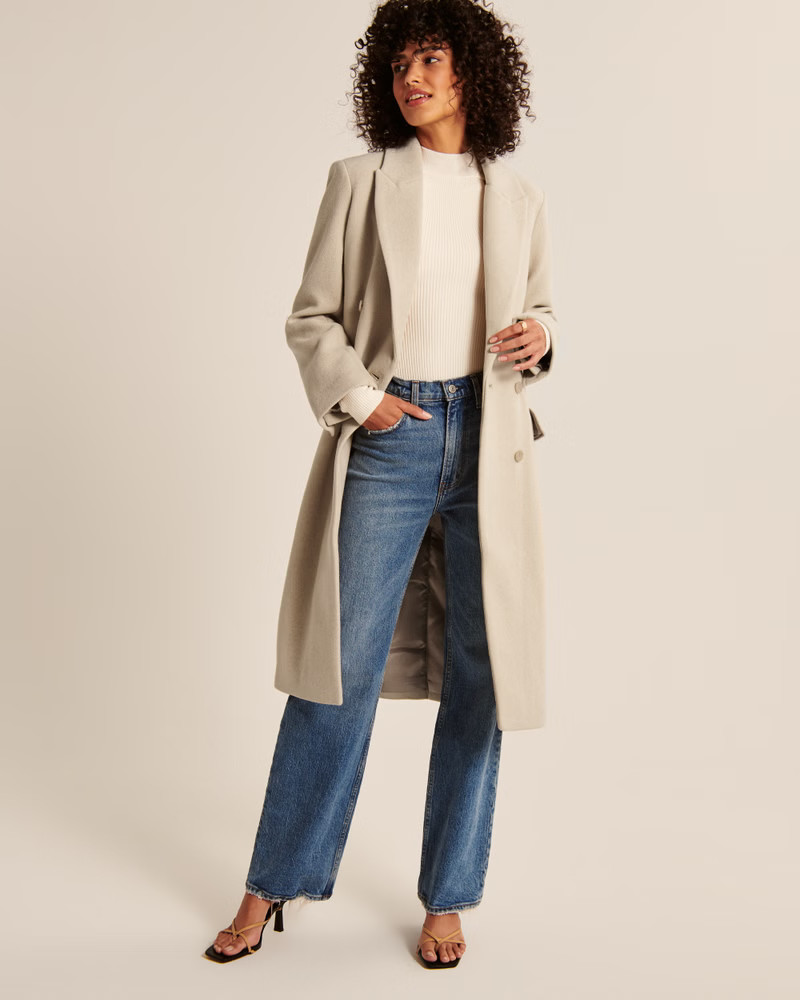 Double-Breasted Wool-Blend Dad Coat | Abercrombie & Fitch (US)