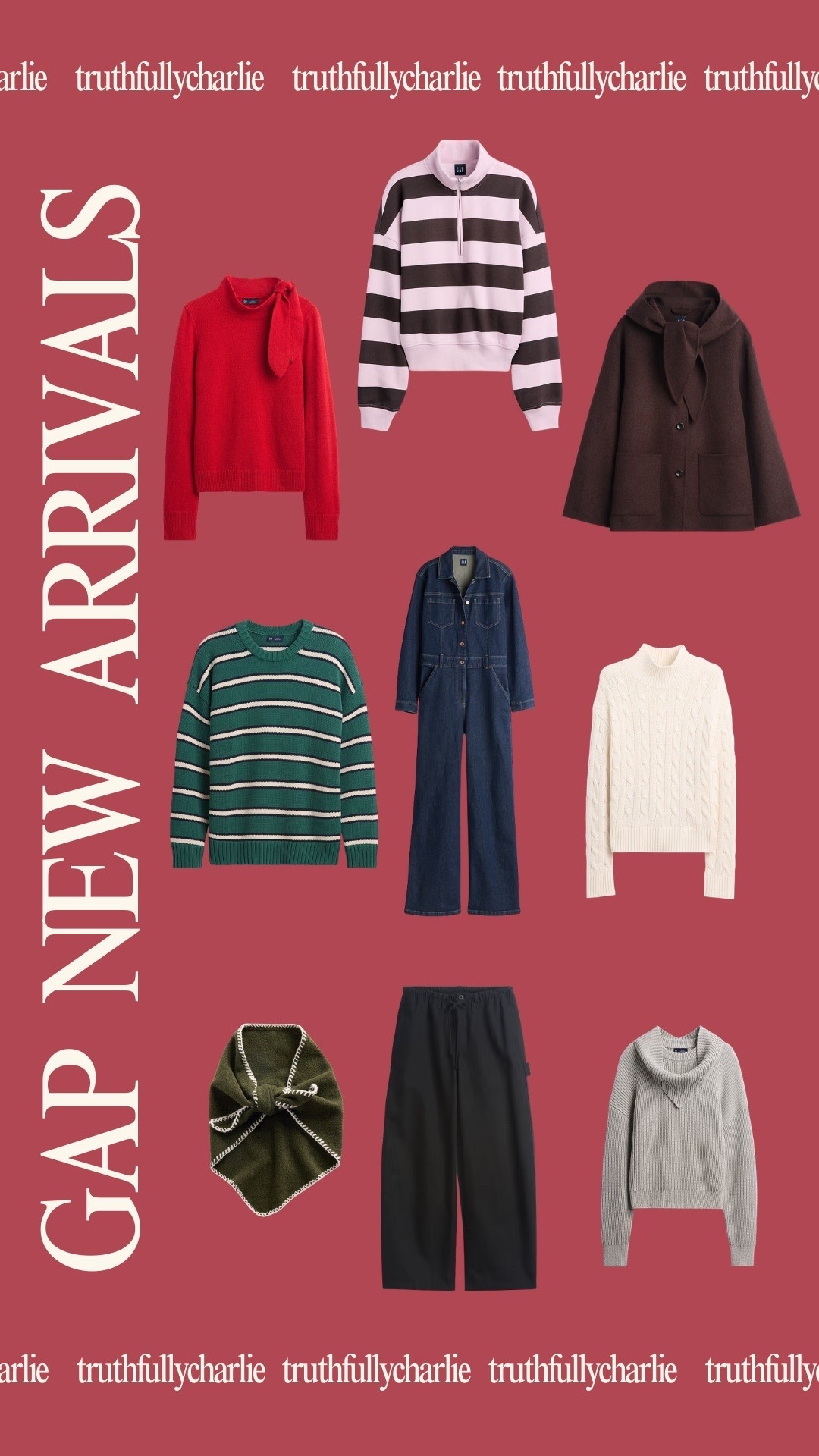 Lots of cotton and trendy sweaters coming from Gap this season!

Cotton sweater, scarf sweater, denim jumpsuit, mock neck sweater