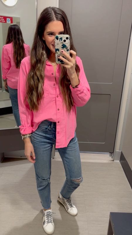 Winter to Spring transition tops from the Target fitting rooms! All items are $25 or under. | I’m wearing a small in all the button downs and a medium (sized up for baggier fit) in the long sleeve tee. 00 in jeans. 

#target #targetstyle #targetfinds #spring #springtransition

#LTKstyletip #LTKunder50 #LTKunder100