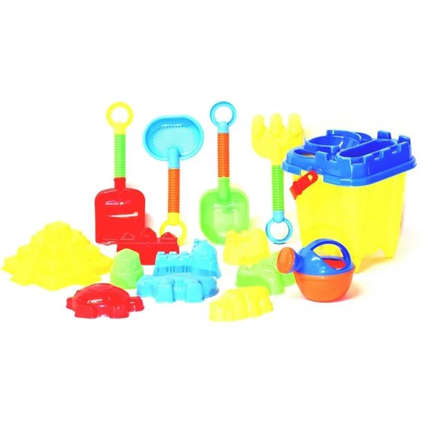 JustForKids Beach Toys For Kids with Reusable Mesh Bag Castle Bucket Sand Mold, 16-Piece | Walmart (US)