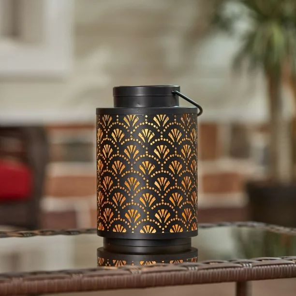 Better Homes and Gardens Black Metal Punched Solar Powered LED Lantern | Walmart (US)