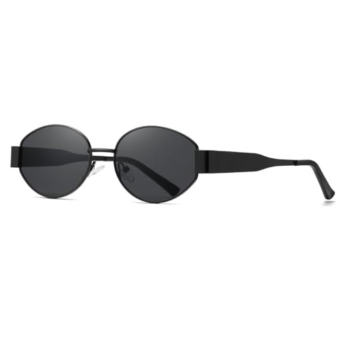 Black Retro Oval Sunglasses for Womens Men Uv400 Trendy Sunglasses Womens Black Protective Fashion Classic Tone Light Womens Black Sunglasses Trendy Black Shades | Amazon (US)