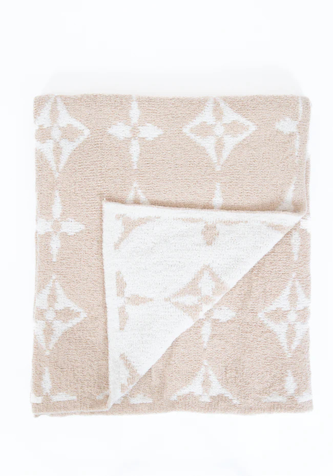 Make Me Believe Monogram Tan and Cream Blanket | Pink Lily