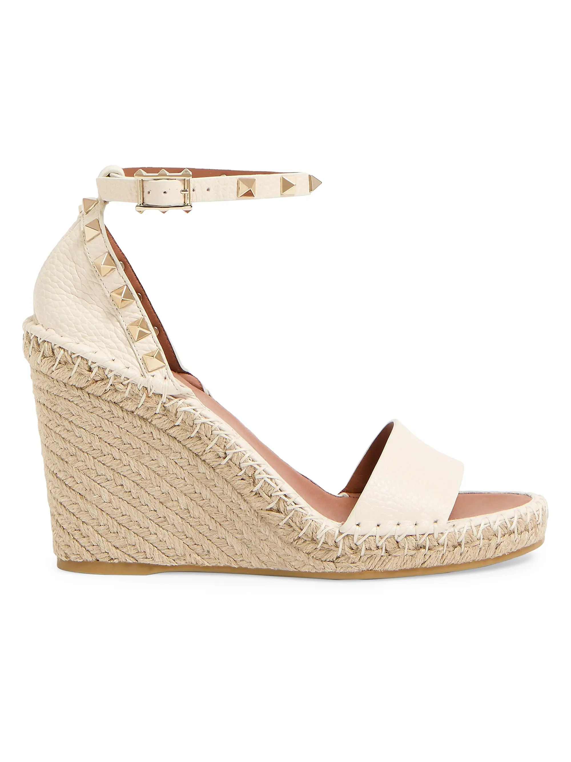 Double Rockstud Grainy Calfskin Wedges 105MM | Saks Fifth Avenue