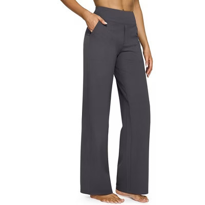 BABYYER Women's Yoga Pants, High-Waist Straight-Leg Work Pants, Wide Leg Casual Sweatpants with Pockets, Breathable and Elastic (Dark Gray - M) | Target