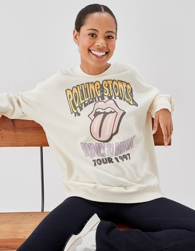 AE Oversized Rolling Stones Graphic Sweatshirt | American Eagle Outfitters (US & CA)
