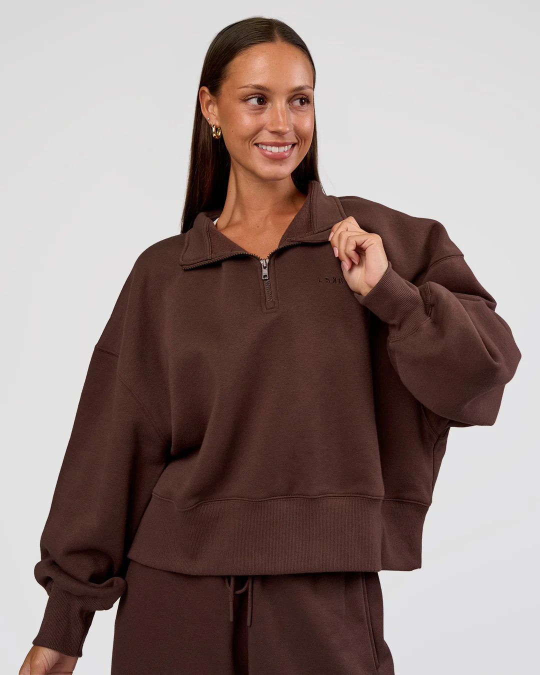 MVP 1/2 Zip Oversized Sweater - Hot Chocolate | LSKD | LSKD
