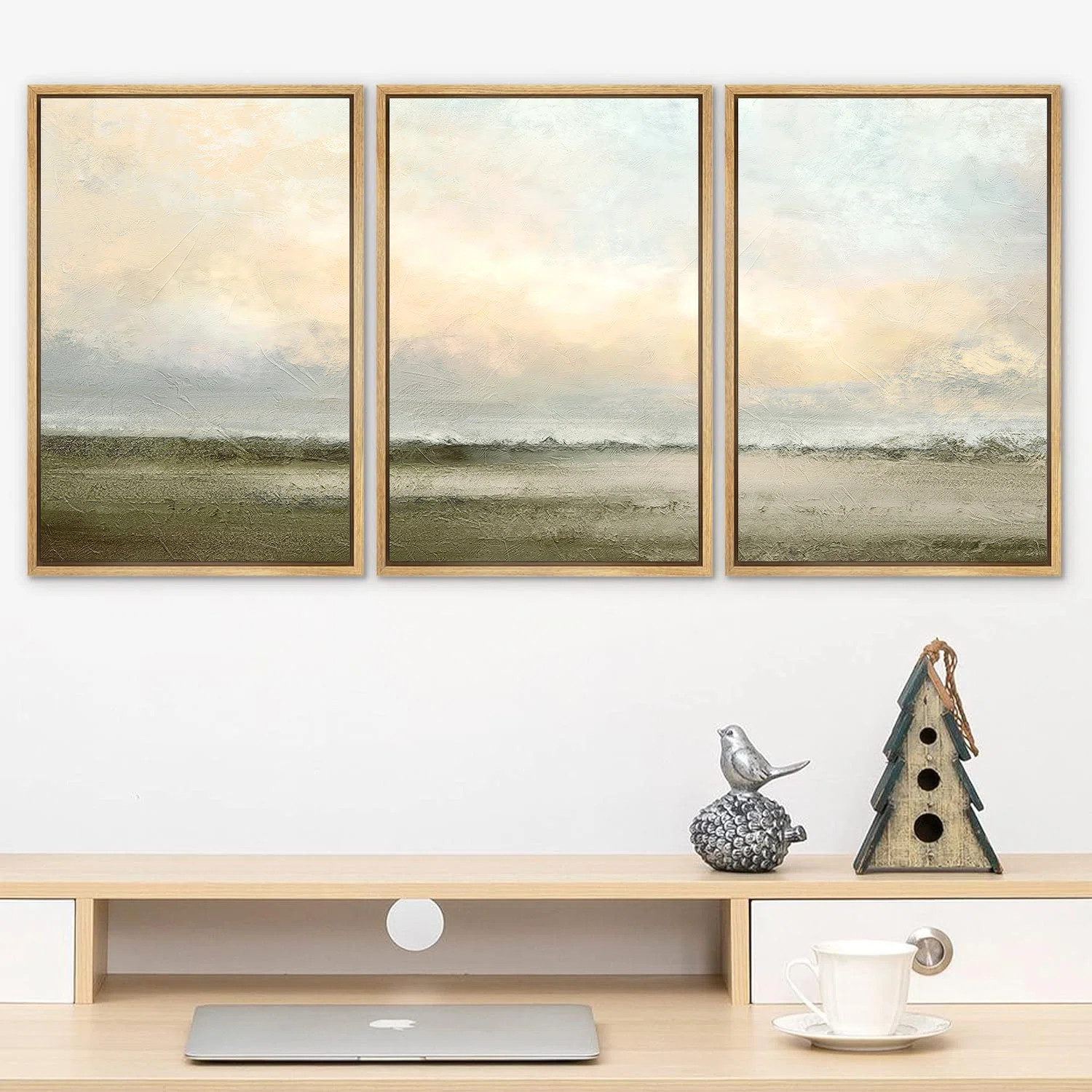 SIGNLEADER Pastel Green Sunset Abstract Nature Landscape Minimal Neutral Framed Canvas Print Wall... | Wayfair North America