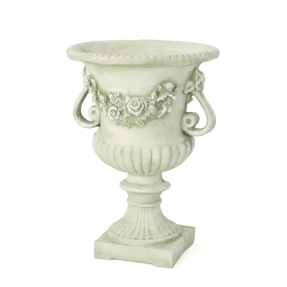 GDF Studio Isia Outdoor Cast Stone Garden Urn Planter, White Moss | Walmart (US)