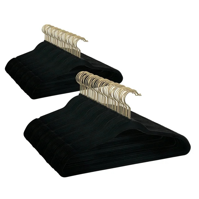 Better Homes & Gardens Velvet Clothing Hangers, 100 Pack, Black, Non-Slip, Space Saving | Walmart (US)