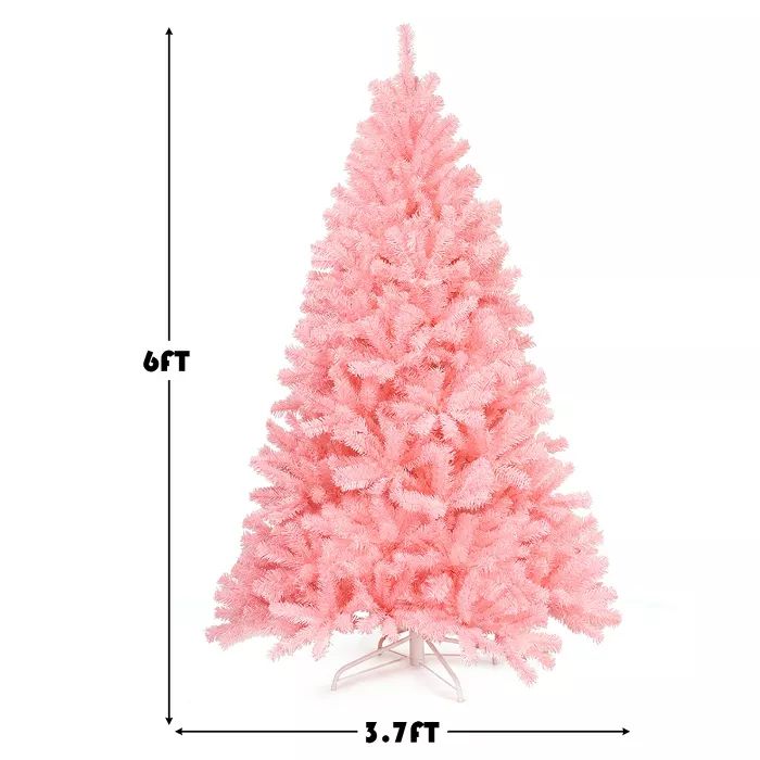 Costway 6Ft Hinged Artificial Christmas Tree Full Fir Tree New PVC w/ Metal Stand Pink | Target